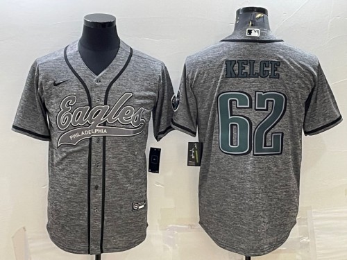 Men's Philadelphia Eagles #62 Jason Kelce Gray With Patch Cool Base Stitched Baseball Jersey